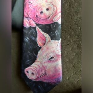 Vintage  Rare 1989 Ralph Marlin Pig Tie Animal Novelty Necktie USA Made EUC